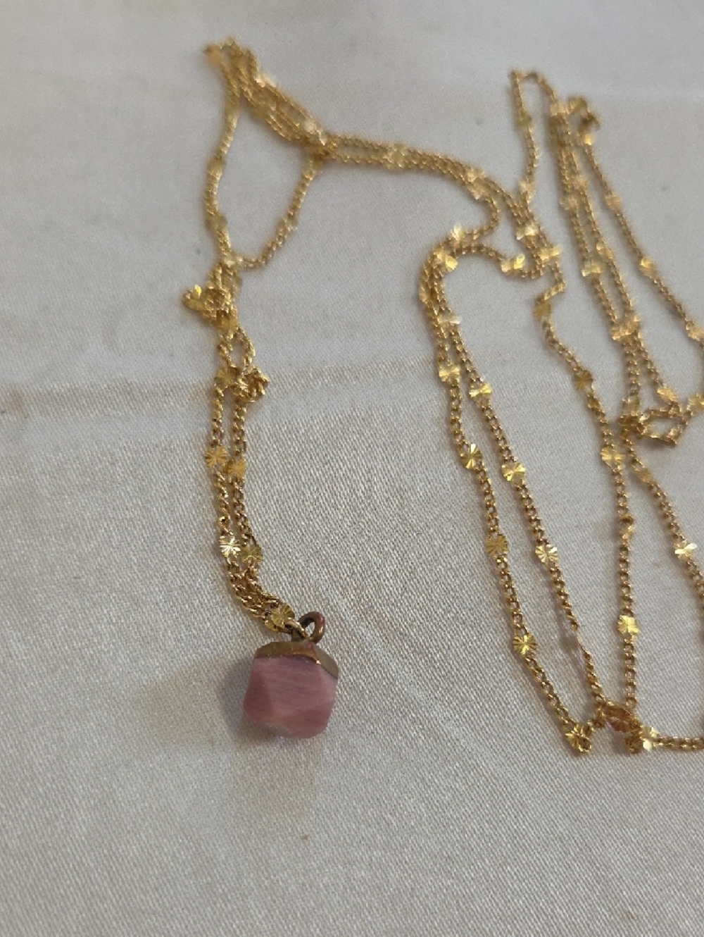 Gold Tone Women’s Necklace with Pink Stone Pendant